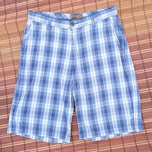 Blue Pronto Uomo Mens Shorts Size 32 Blue Plaid Flat Front Shorts